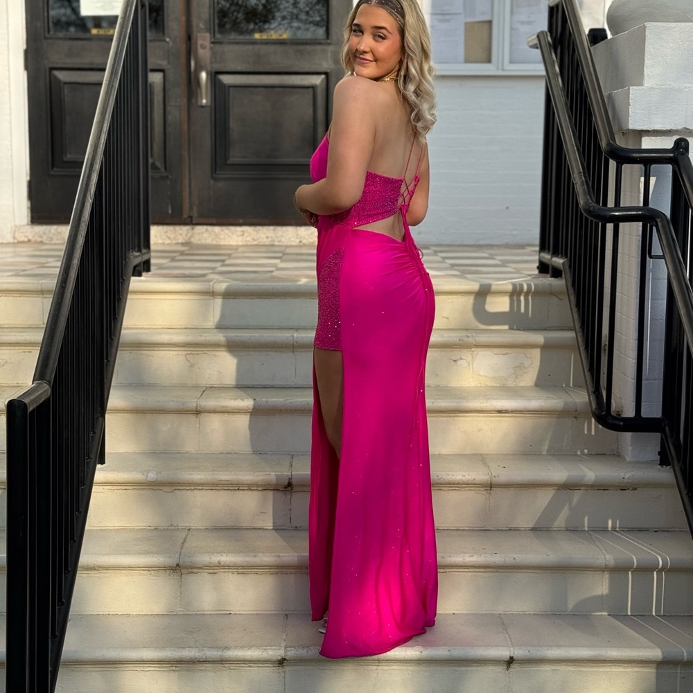 Pink Strapless One Shoulder Gown for Prom
